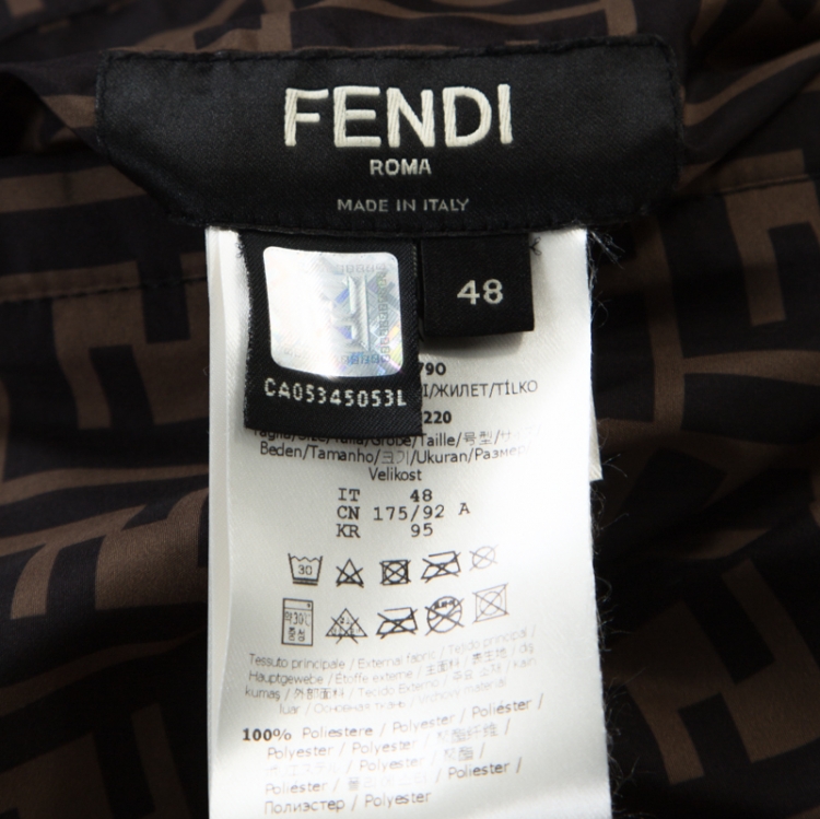 Pre Owned Fendi Brown Logo Print Reversible Down Padded Vest M