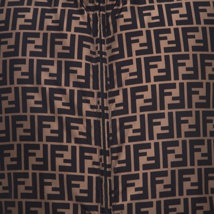 Pre Owned Fendi Brown Logo Print Reversible Down Padded Vest M
