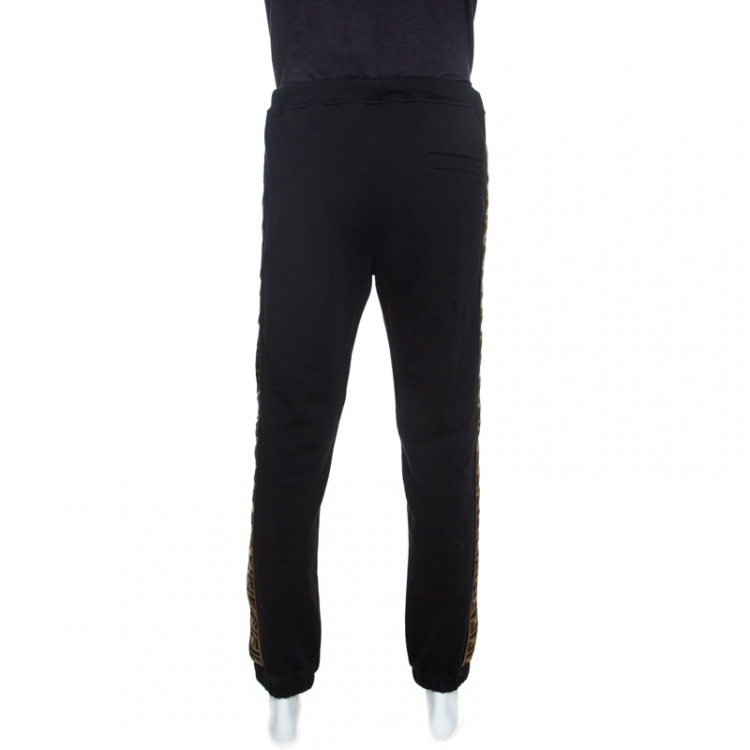 Pre Owned Fendi Black Knit Logo Tape Trim Jogger Pants M