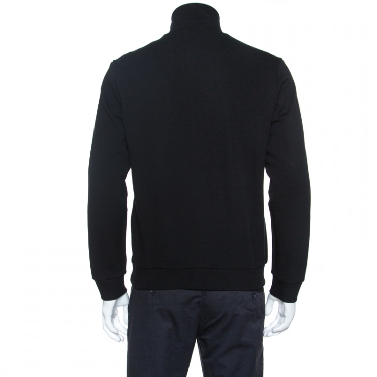 Pre Owned Fendi Black Knit Sleeve Logo Tape Detail Zip Front Jacket M