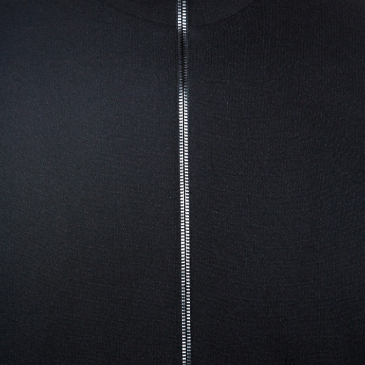 Pre Owned Fendi Black Knit Sleeve Logo Tape Detail Zip Front Jacket M