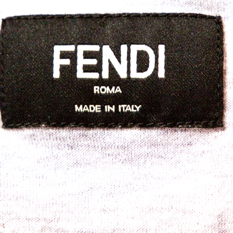 Pre Owned Fendi Grey Cotton Bag Bugs Leather Applique Detail T-Shirt M