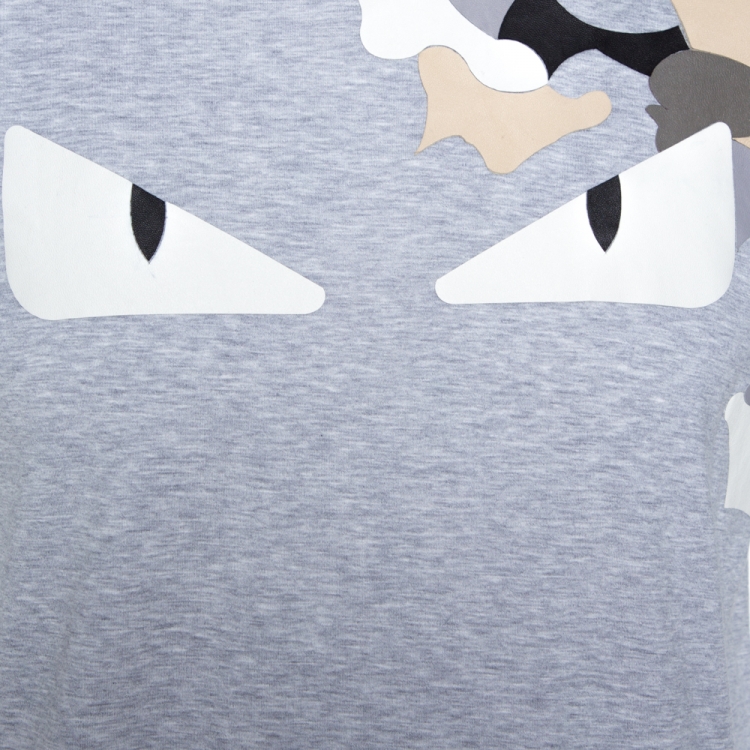Pre Owned Fendi Grey Cotton Bag Bugs Leather Applique Detail T-Shirt M