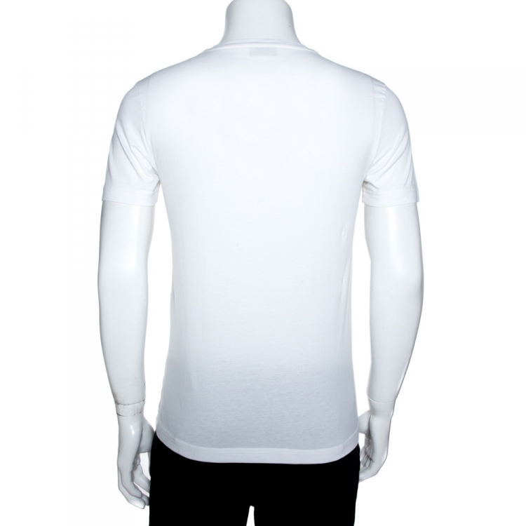 Pre Owned Fendi White Cotton FF Logo Block Appliqued T-Shirt M