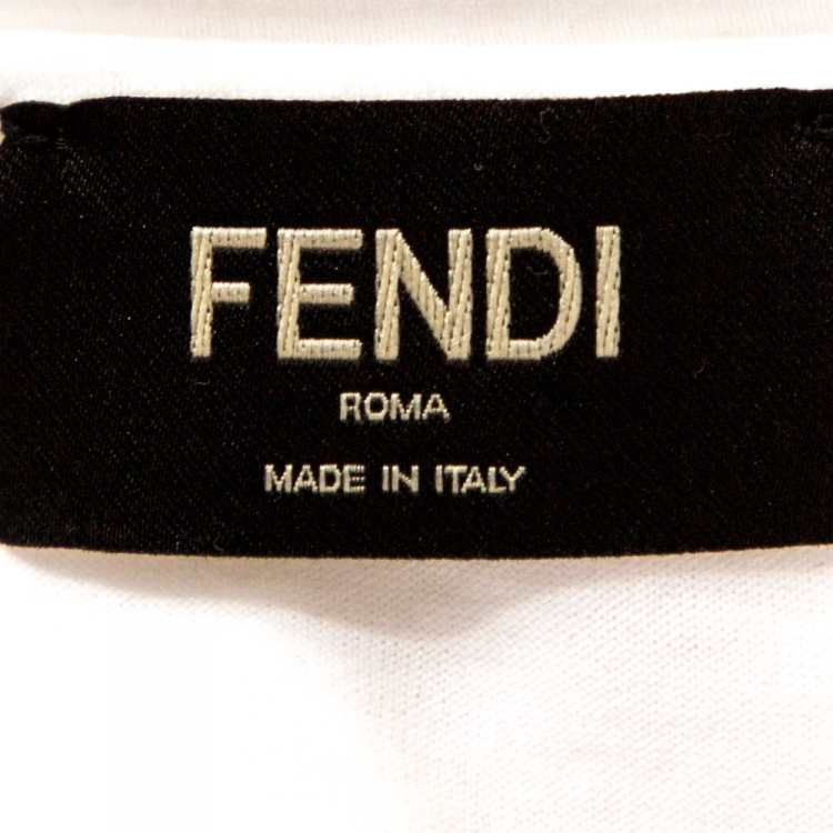 Pre Owned Fendi White Cotton FF Logo Block Appliqued T-Shirt M