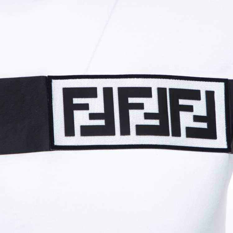 Pre Owned Fendi White Cotton FF Logo Block Appliqued T-Shirt M