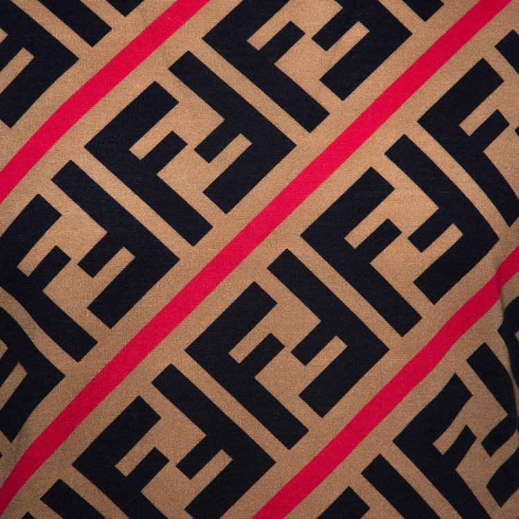 Pre Owned Fendi Brown Diagonal Zucca Monogram Crew Neck T Shirt M