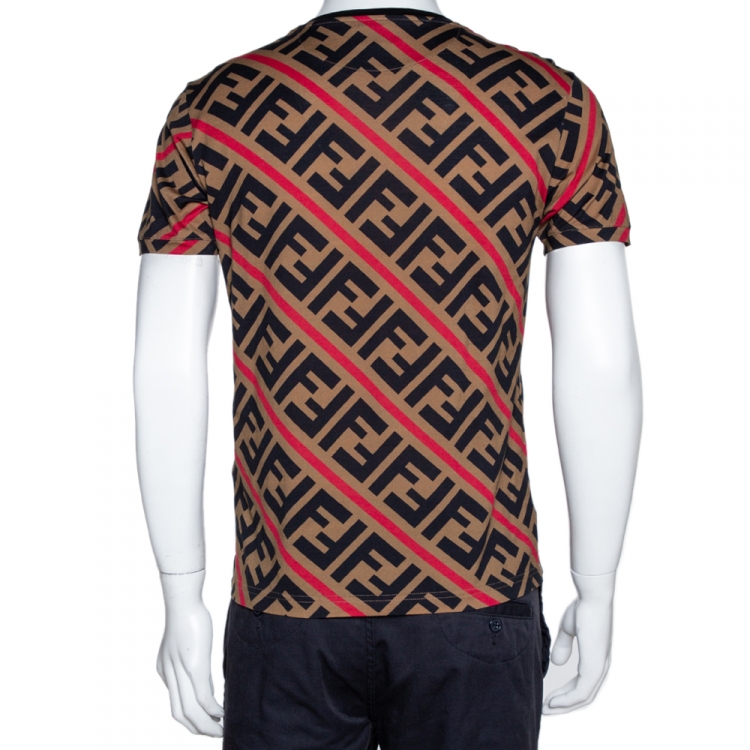 Pre Owned Fendi Brown Diagonal Zucca Monogram Crew Neck T Shirt M