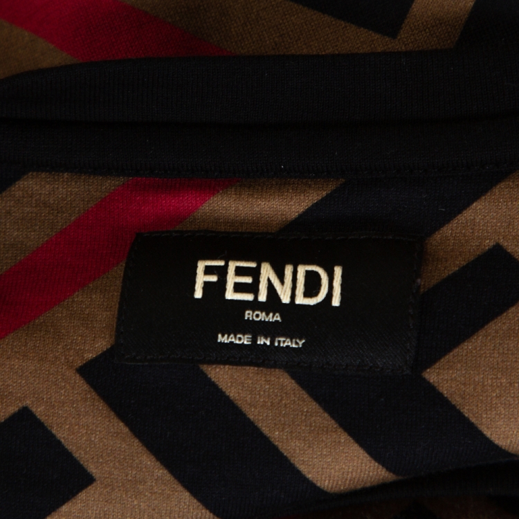Pre Owned Fendi Brown Diagonal Zucca Monogram Crew Neck T Shirt M