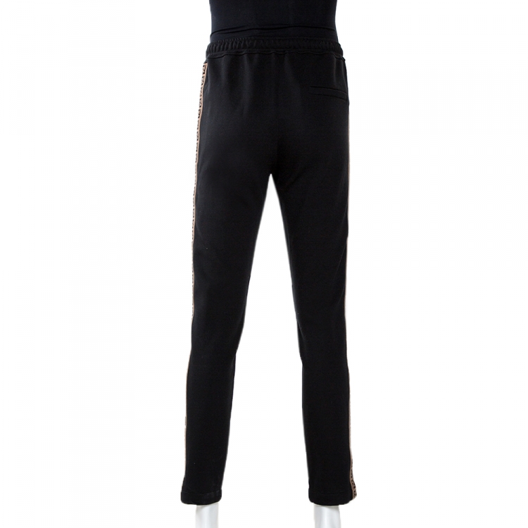 Pre Owned Fendi Black Jersey FF Logo Tape Detail Pants M