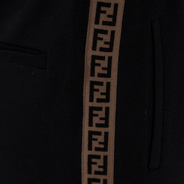 Pre Owned Fendi Black Jersey FF Logo Tape Detail Pants M