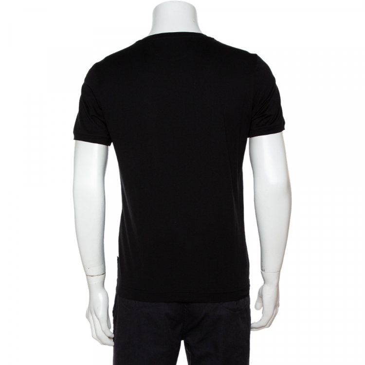 Pre Owned Fendi Black Cotton Bag Bugs Crystal Embellished T-Shirt M