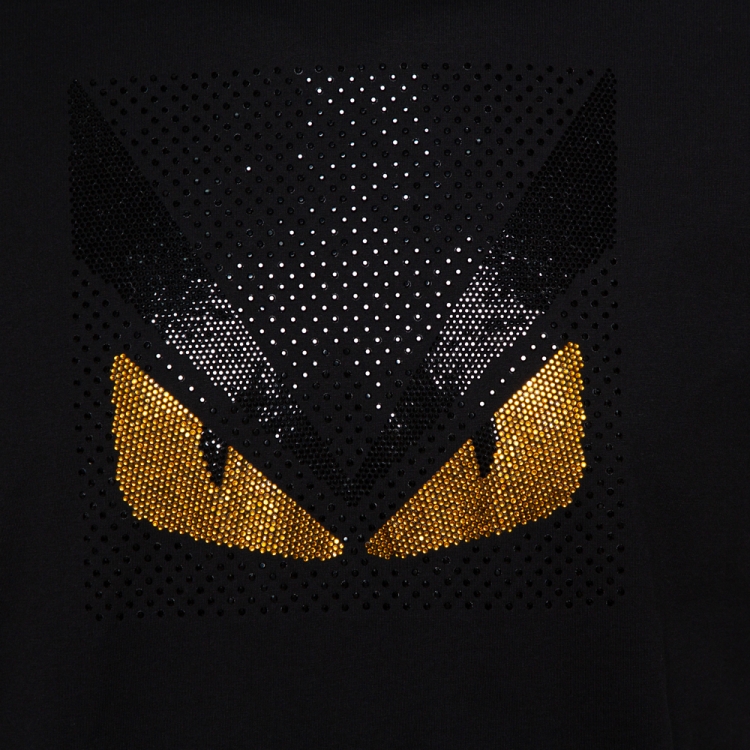 Pre Owned Fendi Black Cotton Bag Bugs Crystal Embellished T-Shirt M