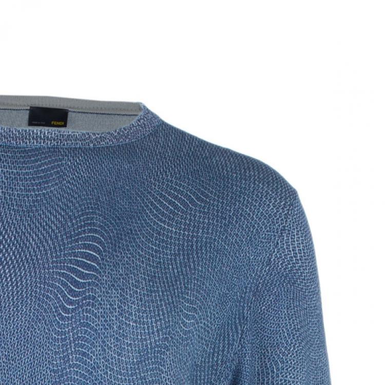 Pre Owned Fendi Indigo Scale Print Men's Sweater XXL