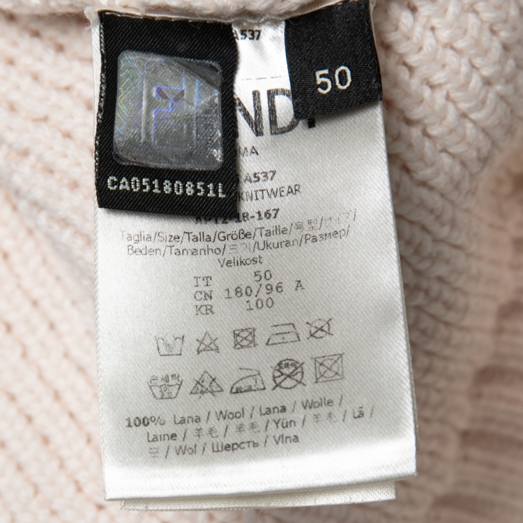 Pre Owned Fendi Light Pink Monster Eye Cable Knit Wool Turtle Neck Jumper L