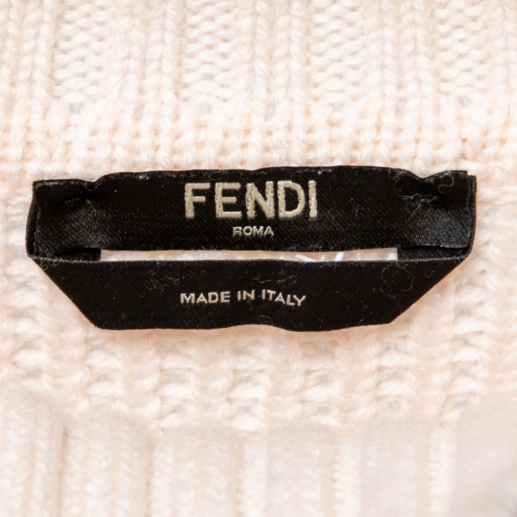 Pre Owned Fendi Light Pink Monster Eye Cable Knit Wool Turtle Neck Jumper L