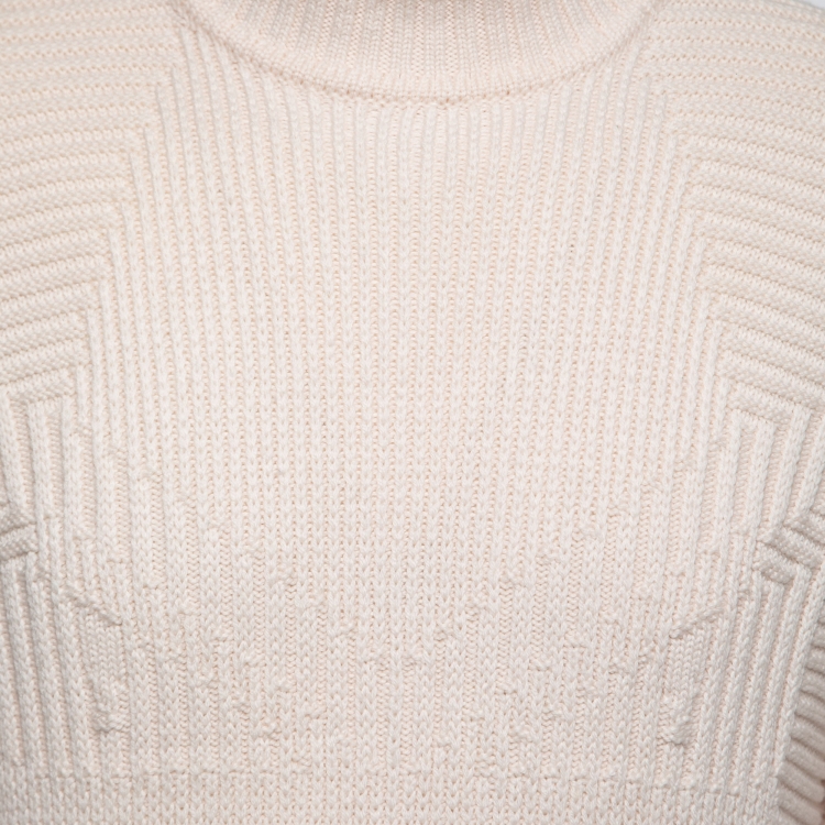 Pre Owned Fendi Light Pink Monster Eye Cable Knit Wool Turtle Neck Jumper L