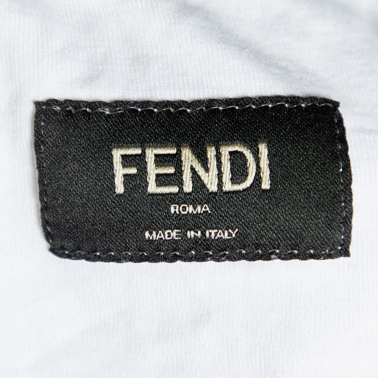 Pre Owned Fendi White Embroidered Cotton Knit T-Shirt L