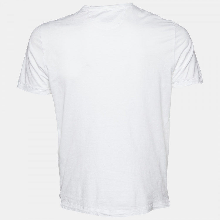 Pre Owned Fendi White Embroidered Cotton Knit T-Shirt L
