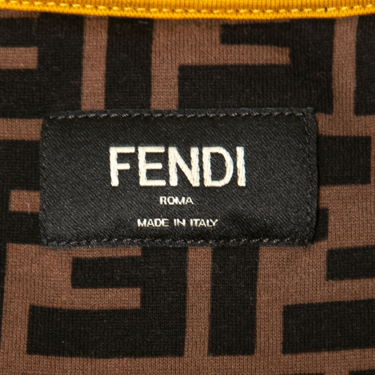 Pre Owned Fendi Brown FF Logo Printed Cotton Crewneck T-Shirt L