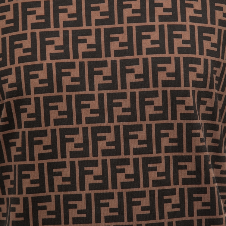 Pre Owned Fendi Brown FF Logo Printed Cotton Crewneck T-Shirt L