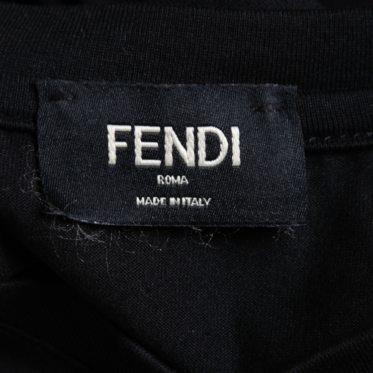 Pre Owned Fendi Black Cotton Bag Bugs Appliqued Crew Neck T-Shirt L