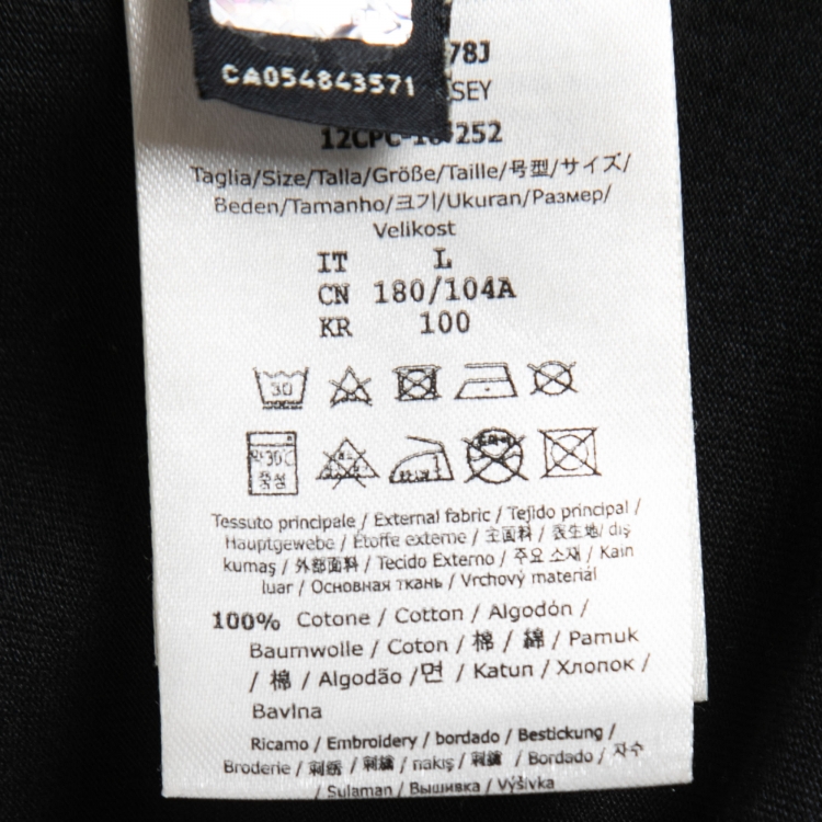 Pre Owned Fendi Black Cotton Bag Bugs Appliqued Crew Neck T-Shirt L