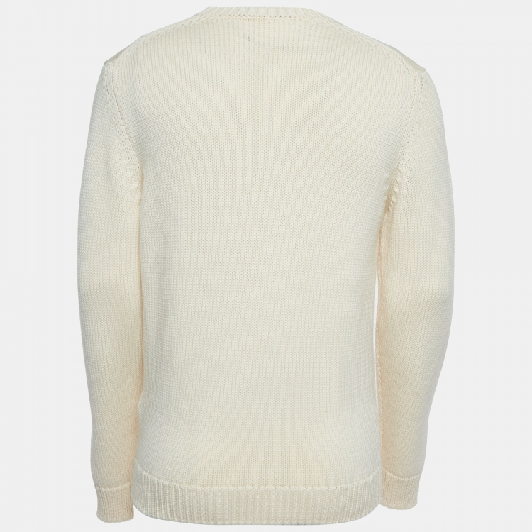 Pre Owned Fendi Cream Logo Jacquard Wool Knit Pullover M