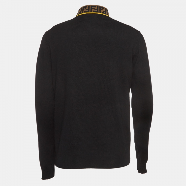 Pre Owned Fendi Black Logo Motif Wool Turtle Neck Pullover S