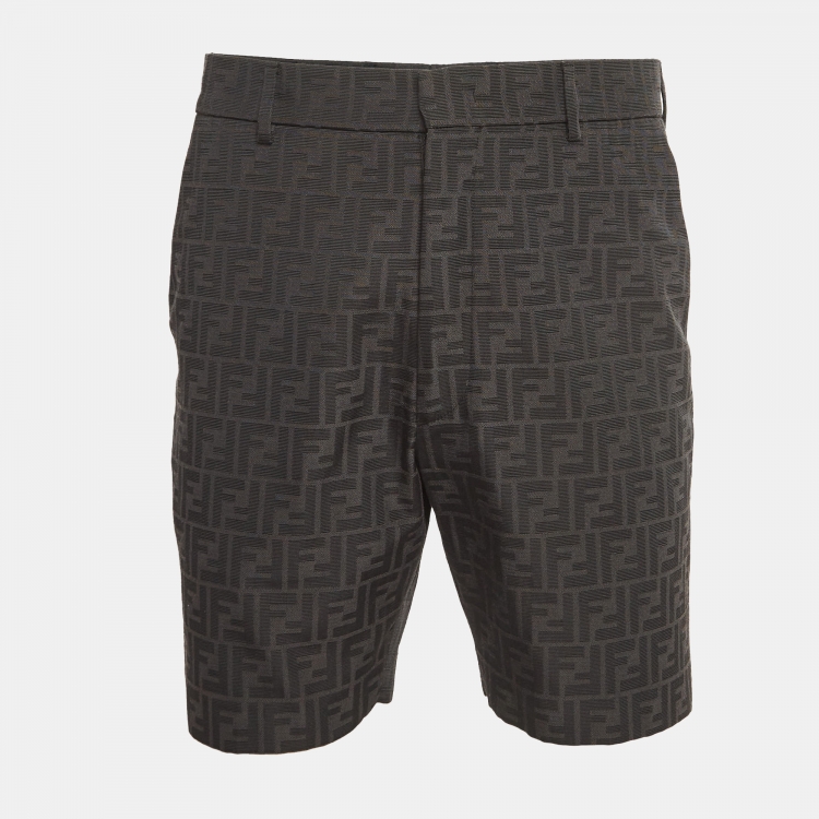 Pre Owned Fendi Black Monogram Jacquard Chino Shorts M
