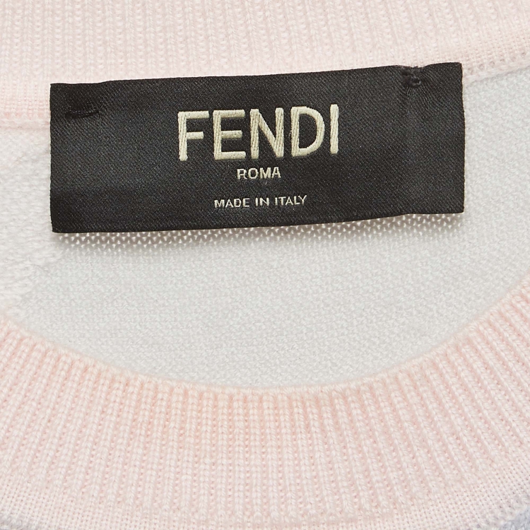 Pre Owned Fendi Multicolor Pastel Textured Intarsia Knit Crew Neck Sweater M   