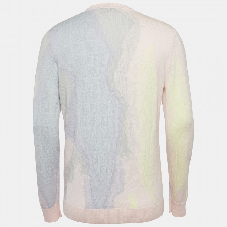 Pre Owned Fendi Multicolor Pastel Textured Intarsia Knit Crew Neck Sweater M   