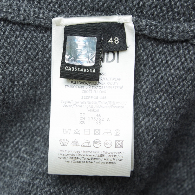 مملوكة مسبقًا Fendi Grey Logo Intarsia Cashmere Knit Sweater M