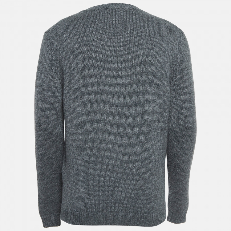 مملوكة مسبقًا Fendi Grey Logo Intarsia Cashmere Knit Sweater M