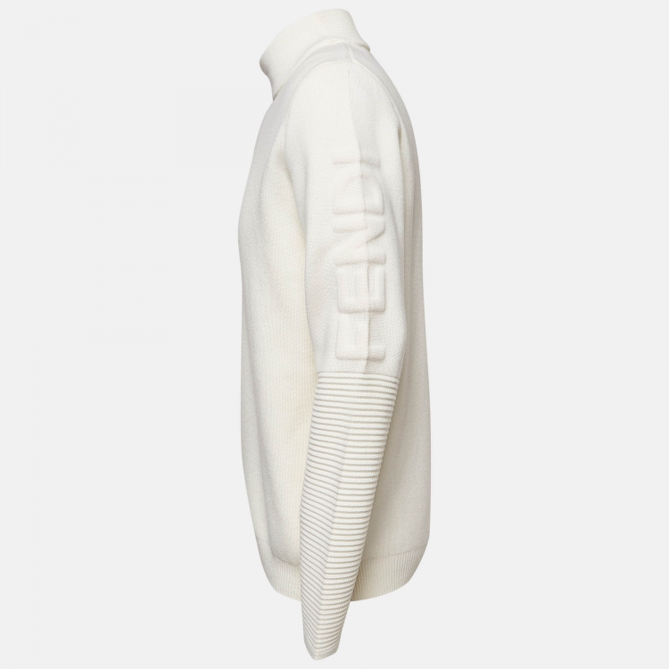 Pre Owned Fendi Off-White Wool Turtle Neck Sweater L