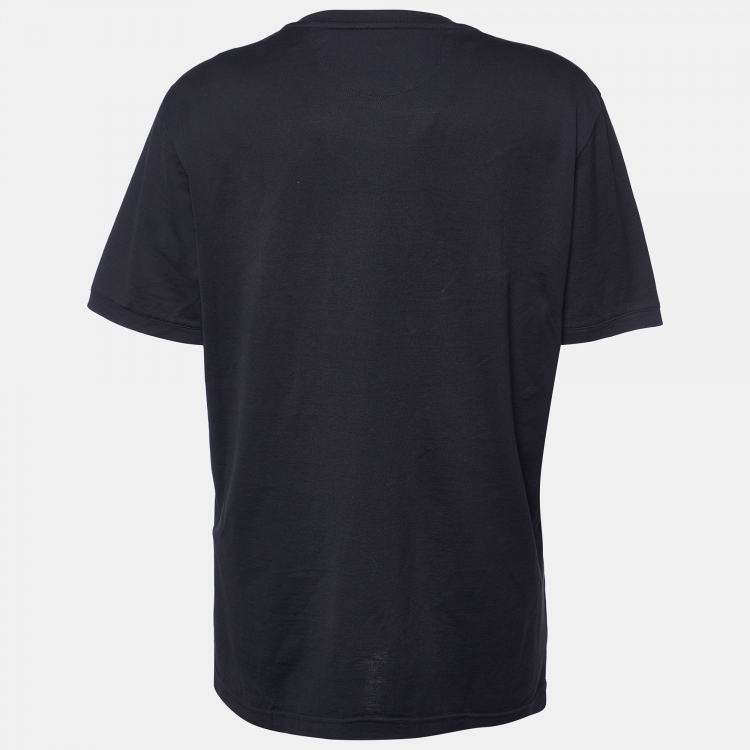 Pre Owned Fendi Black Karl Appliqued Cotton Crew Neck T-Shirt XL