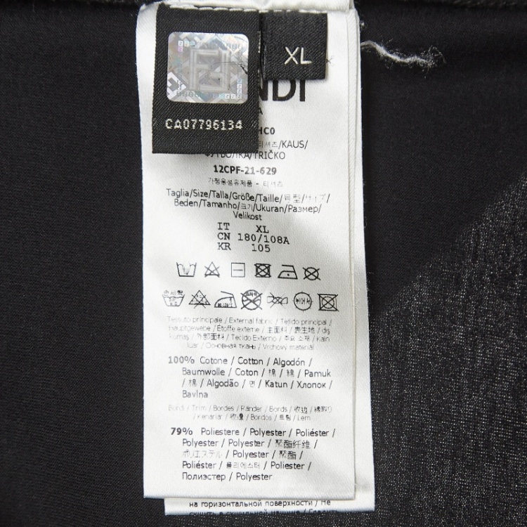 Pre Owned Fendi Black Cotton Contrast Trim T-Shirt XL