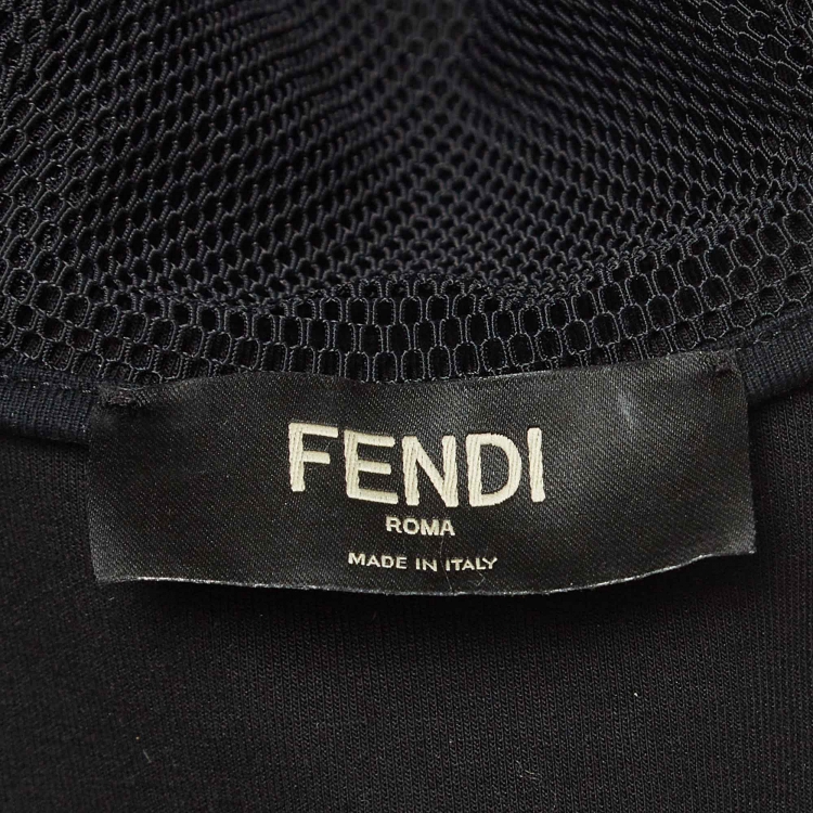 Pre Owned Fendi Black Knit and FF Mesh Paneled Zip Up Hoodie S