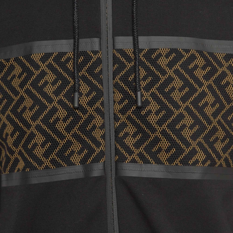 Pre Owned Fendi Black Knit and FF Mesh Paneled Zip Up Hoodie S