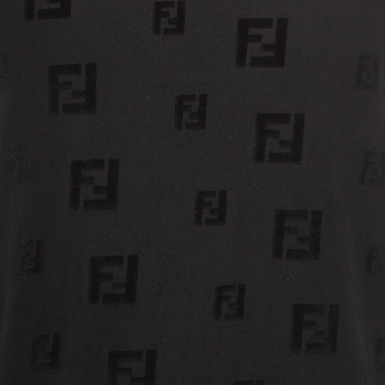 Pre Owned Fendi Black Zucca Embossed Cotton T-Shirt M