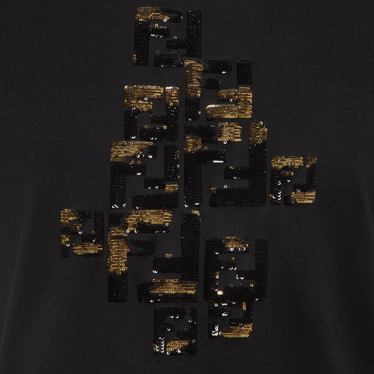 مملوكة مسبقًا Fendi Black Embellished Cotton Knit T-Shirt M