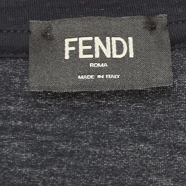 Pre Owned Fendi Black Logo Embroidered Cotton Jersey T-Shirt L