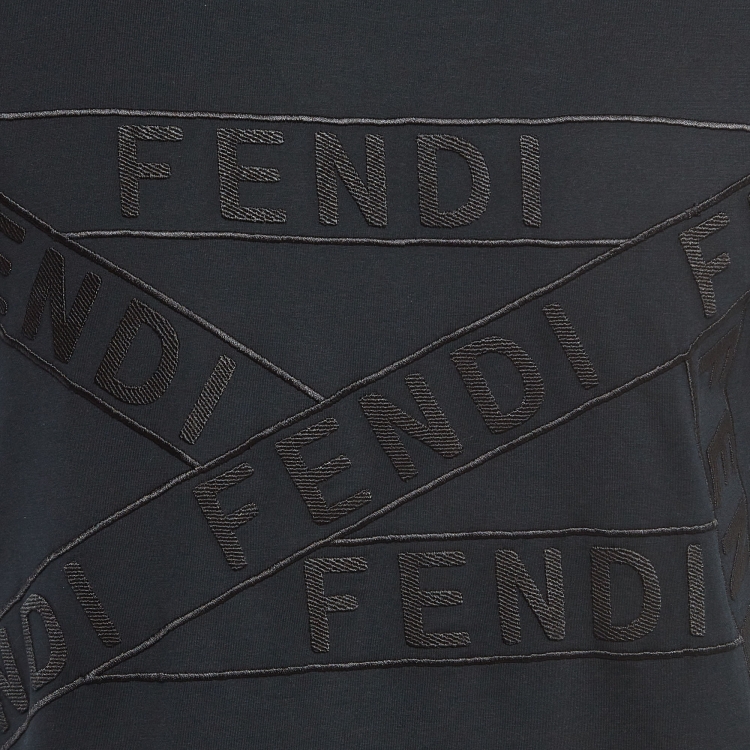 Pre Owned Fendi Black Logo Embroidered Cotton Jersey T-Shirt L