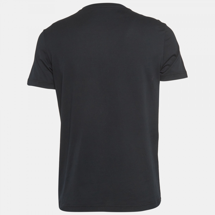 Pre Owned Fendi Black Logo Embroidered Cotton Jersey T-Shirt L