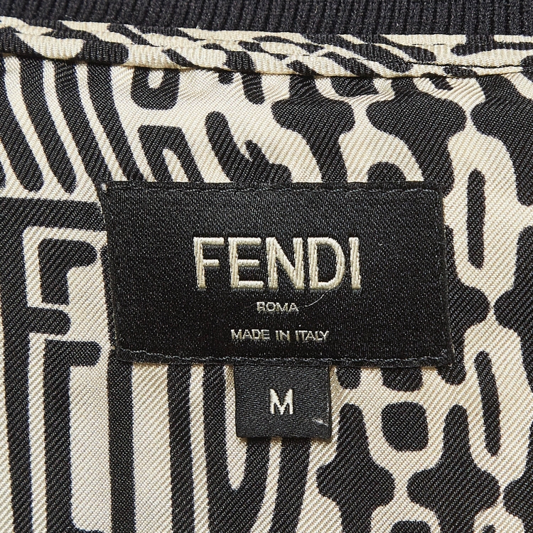 Pre Owned Fendi Cream/Black Printed Silk T-Shirt M