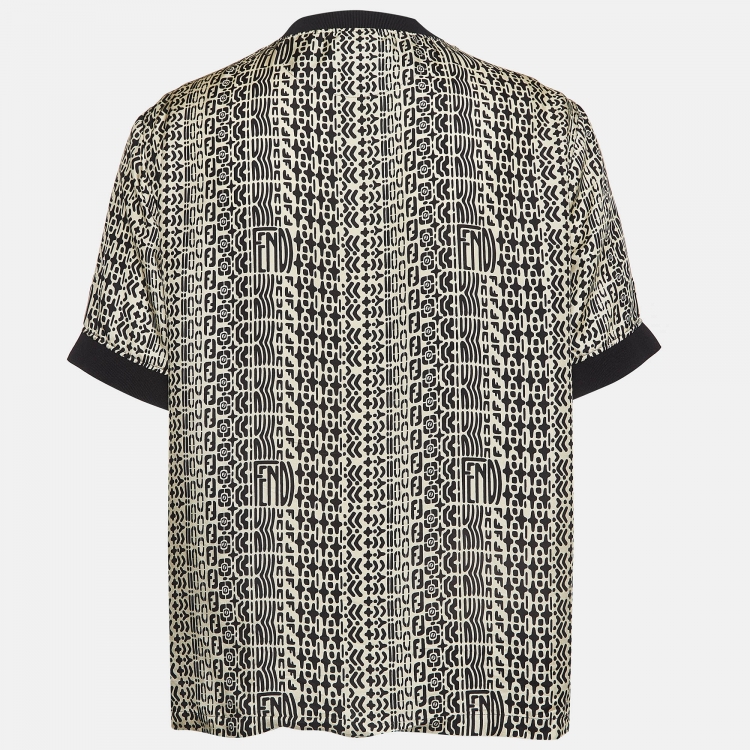 Pre Owned Fendi Cream/Black Printed Silk T-Shirt M