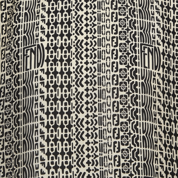 Pre Owned Fendi Cream/Black Printed Silk T-Shirt M