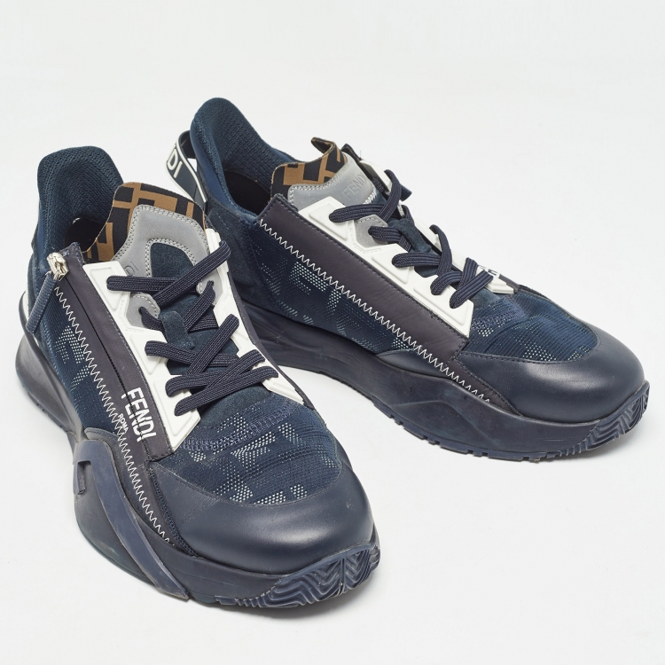 Pre Owned Fendi Black Leather and Mesh Flow Low Top Sneakers Size 42
