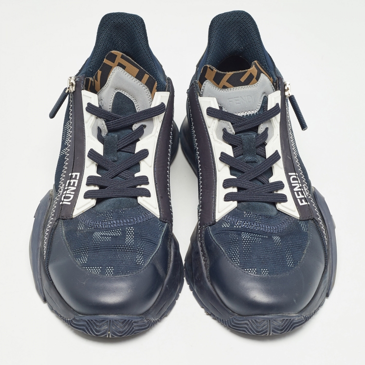 Pre Owned Fendi Black Leather and Mesh Flow Low Top Sneakers Size 42