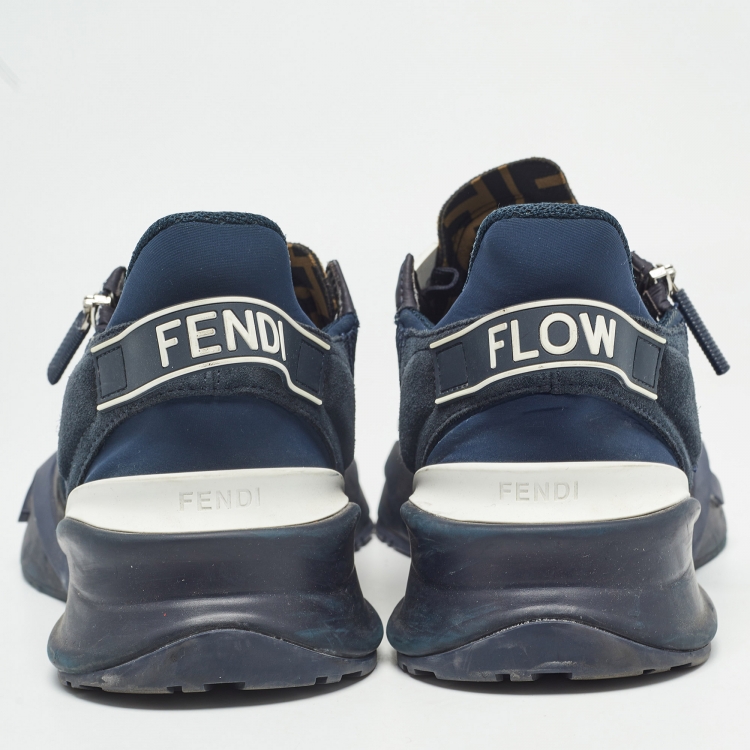 Pre Owned Fendi Black Leather and Mesh Flow Low Top Sneakers Size 42